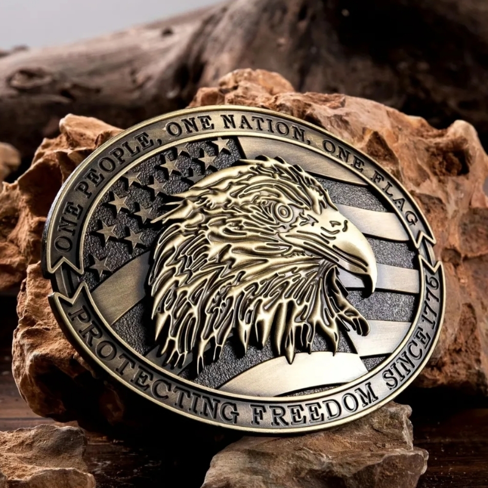 New American Flag Eagle Emblem Mens Bronze Belt Buckle